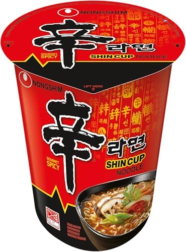 Nongshim Shin Ramyun Cup I Koreanische Instant Ramen I 6 x 68g | Asiatische Instant-Cup-Nudeln mit scharf-würzigem Shin-Geschmack I Fertiggericht als schnelle Mahlzeit zwischendurc