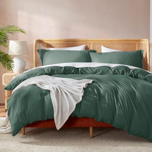 Nestl Forest Green Duvet Cover Queen Size - Soft Double Brushed Queen Duvet Cover Set, 3 Piece, with Button Closure, 1 Duvet Cover 90x90 inches and 2 Pillow Shams