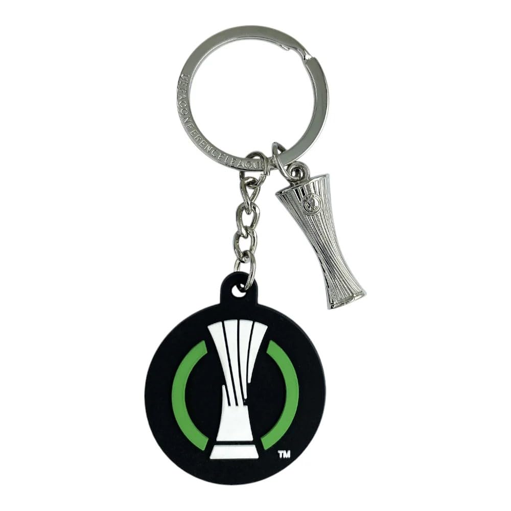 Am Ball Com UEFA Europa Conference League Keyring Logo PVC with 2D Trophy Tag, Detailed Design, Lightweight and Durable, Fan Merchandise for Keys Bags, Gift for Men