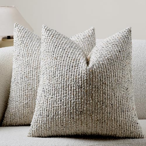 DEZENE Striped Throw Pillow Covers 18x18 Set of 2 Cream