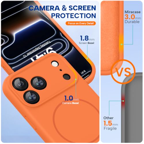Image of Miracase Magnetic for iPhone 17 Pro Max Case, [Soft Anti-Scratch Microfiber Lining], Compatible with MagSafe, Liquid Silicone Case Shockproof Drop Protection Phone Case for 17 ProMax, Sunset Orange