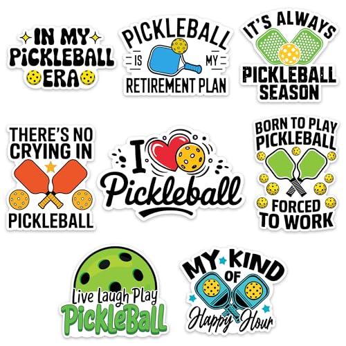 Image of Pickleball Sticker 8 Pcs (Large Size) Vinyl Stickers Laptop Waterproof Decal for Car Bumper Water Bottle Notebook Luggage Window Birthday Decorations - Size 4 Inches