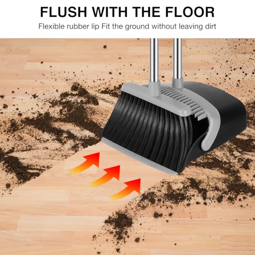 Image of NACENA Broom and Dustpan Set with 52-in Long Adjustable Handle, Black Grey