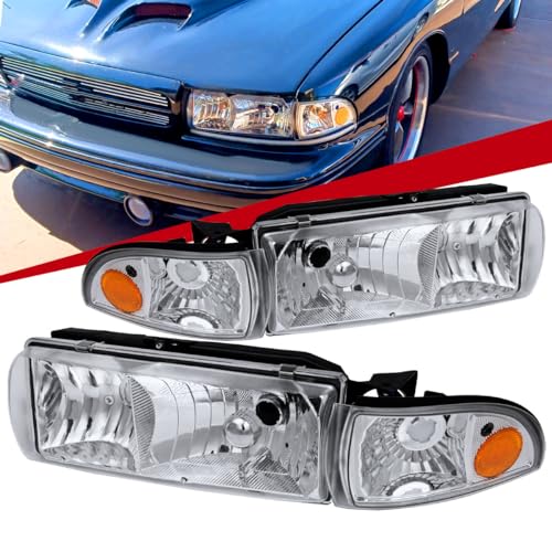 Carpartsinnovate Fits Chevy 91-96 Caprice 94-96 Impala Clear Headlights Corner Signal Lamp Left+Right