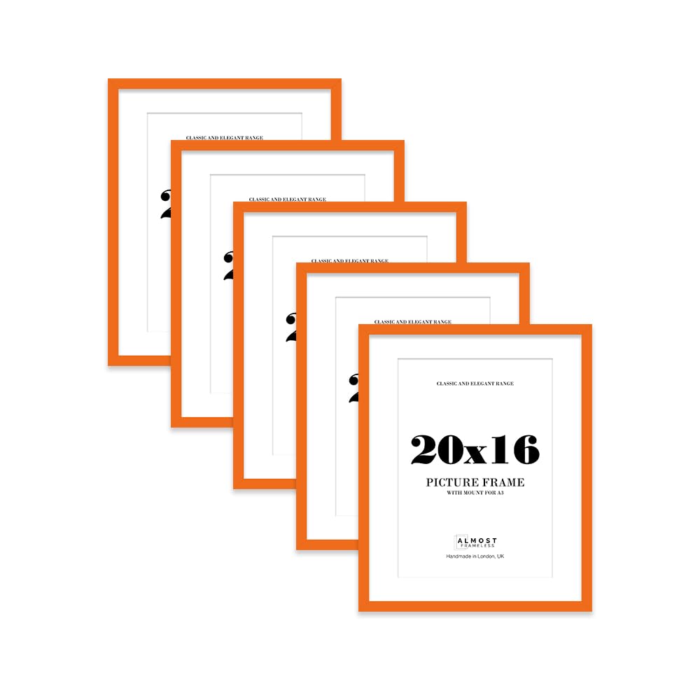 Orange Picture Frame 20x16 With A3 Mount for Photos - Wall Display, Landscape or Portrait, 5 Pack