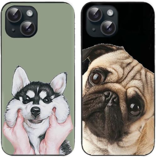 Case For iPhone 14,Husky Pug Dog Printed Durable Degradable TPU Silicone Gel Thin Back Phone Case Cover,2 Pcs/lot