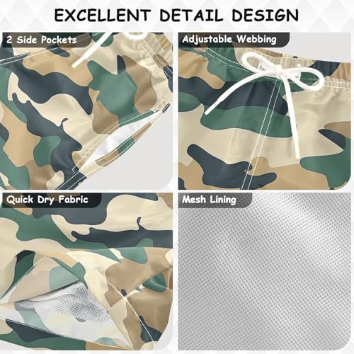 Pigsaly Boys' Swim Board Shorts Dark Green Army Camouflage Camo Print Boy's Swim Trunks Kids Swimwear 3T3