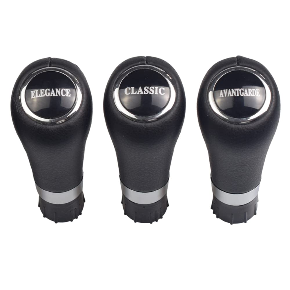 Pomo De Palanca De Cambios De Cuero Para Mercedes | 6 Velocidades, Negro Con Cromo | Compatible Con W203, W204, W212, X204