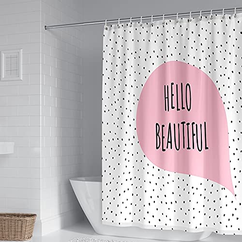 Rideau de douche Hello Beautiful rose motif pois chic