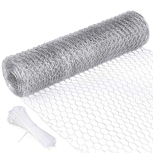 Aboofx Chicken Wire Net for Crafts, Lightweight Hexagonal Floral Chicken Wire for Garden Poultry Fencing, with 100 Pieces Cable Zip Ties (32.8 x 1.31 Feet)