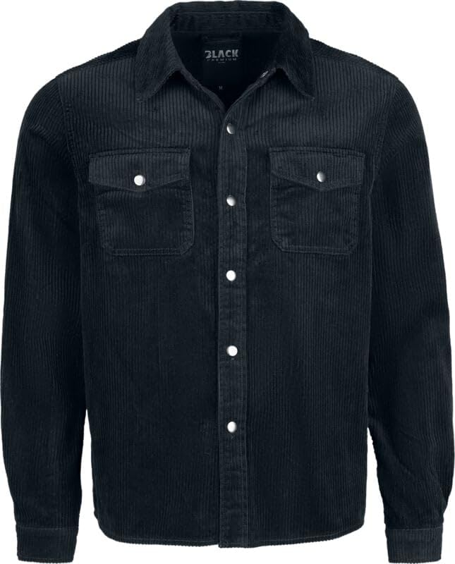 Black Premium by EMP Uomo Camicia nera a maniche lunghe con tasca sul petto