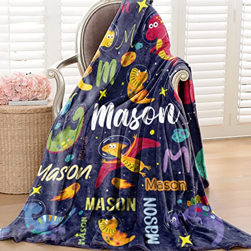 Image of Personalized Dinosaur Blanket for Boys Custom Name Blanket for Teen Dino