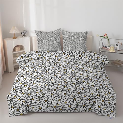 buyluhn Twin Duvet Daisy Coverless Duvet Reversible All Seasons Quilt Twin Size 7.5tog, Wildflowers Comforter Machine Washable for Bed Summer Winter, Lightweight, 2 Pillowcases &E39