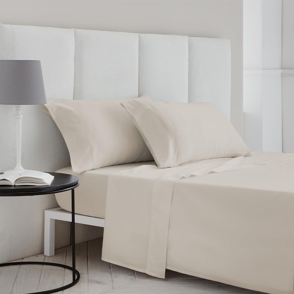 COTTON ARTean Juego de sabanas de Saten Algodon Egipcio DE 400 Hilos Beige Cama de 90 x 190/200. 100% Algodon Egipcio Beige.