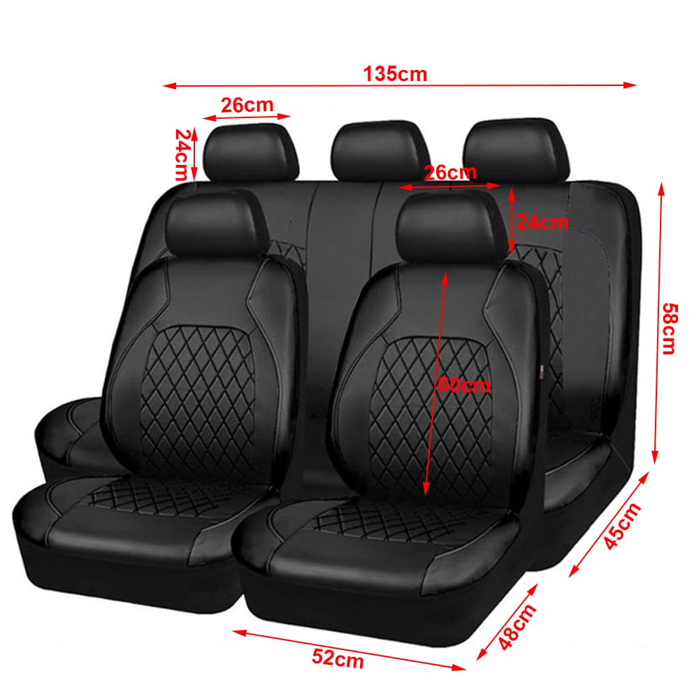 Autositzbezüge Set für I‑Pace F‑Pace E‑Pace F‑Type X-Type S-Type, Auto Sitzauflage PU Leder Vordersitze Sitzschoner Schonbezüge Komplettset Zubehör,Black- Full Set