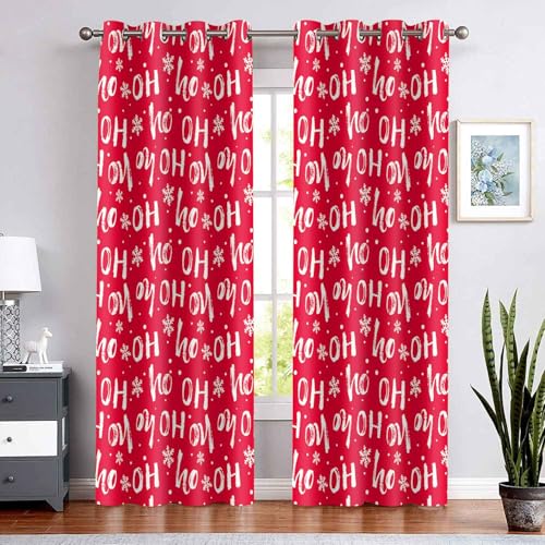 BSPPTI Christmas Red Curtain Room Darkening Thermal Insulated Blackout Window Drapes with Grommets for Decor Bedroom Living Room, Set of 2 Panels, 42