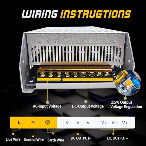 SWTPWR - Fuente de alimentación de 24 V, 24 V, 41 A, 1000 W, convertidor de CA a CC, 110 V/120 V a 24 V, transformador LED, ventilador de refrigeración inteligente, diseñado para tiras de LED, CCTV y - imagen 5