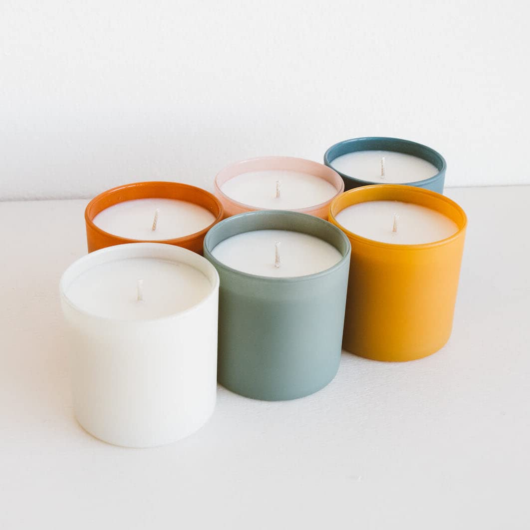 Calyan Wax Co. The Dignity Series - Juego de 6 velas perfumadas de primera calidad para el hogar en tarros de vidrio coloridos, 100% cera de soja, 7 onzas cada una, juego de velas de regalo para mujer