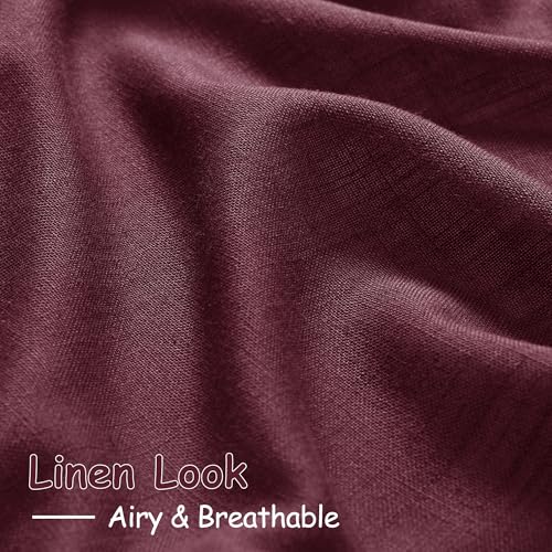 Image of Nanspring Burgundy Linen Curtains 84 Inch Length 2 Panels Set for Living Room Rod Pocket Back Tab Light Filtering Window Drapes for Bedroom Dining Room Protect Privacy Modern Farmhouse Decor 52x84