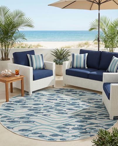 Tapete redondo azul 7'10" Rugs.com Outdoor Coastal