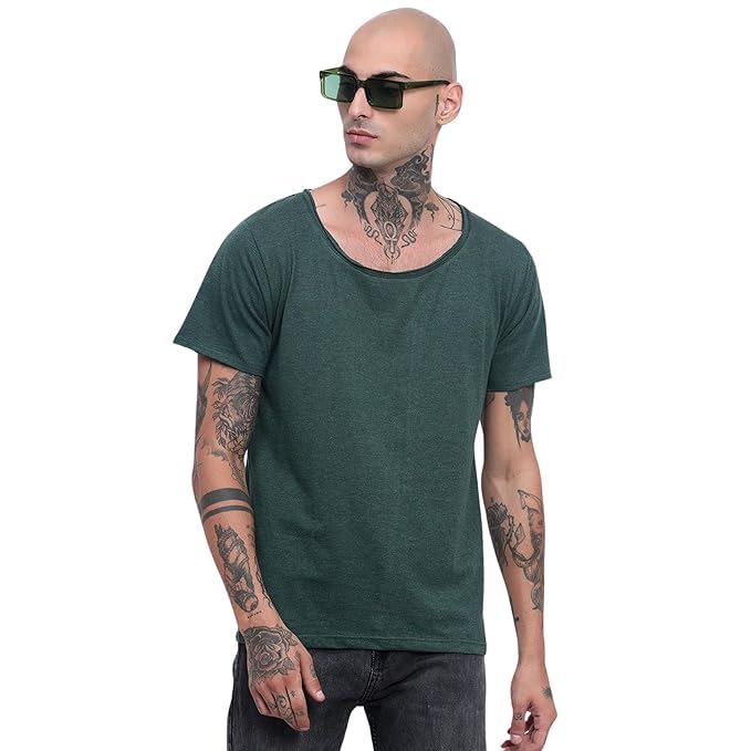 Men's Solid Cotton T Shirt | Melange Scoop Round Neck | Half Sleeve | Plain-Regular Fit Summer T-Shirts-image-47