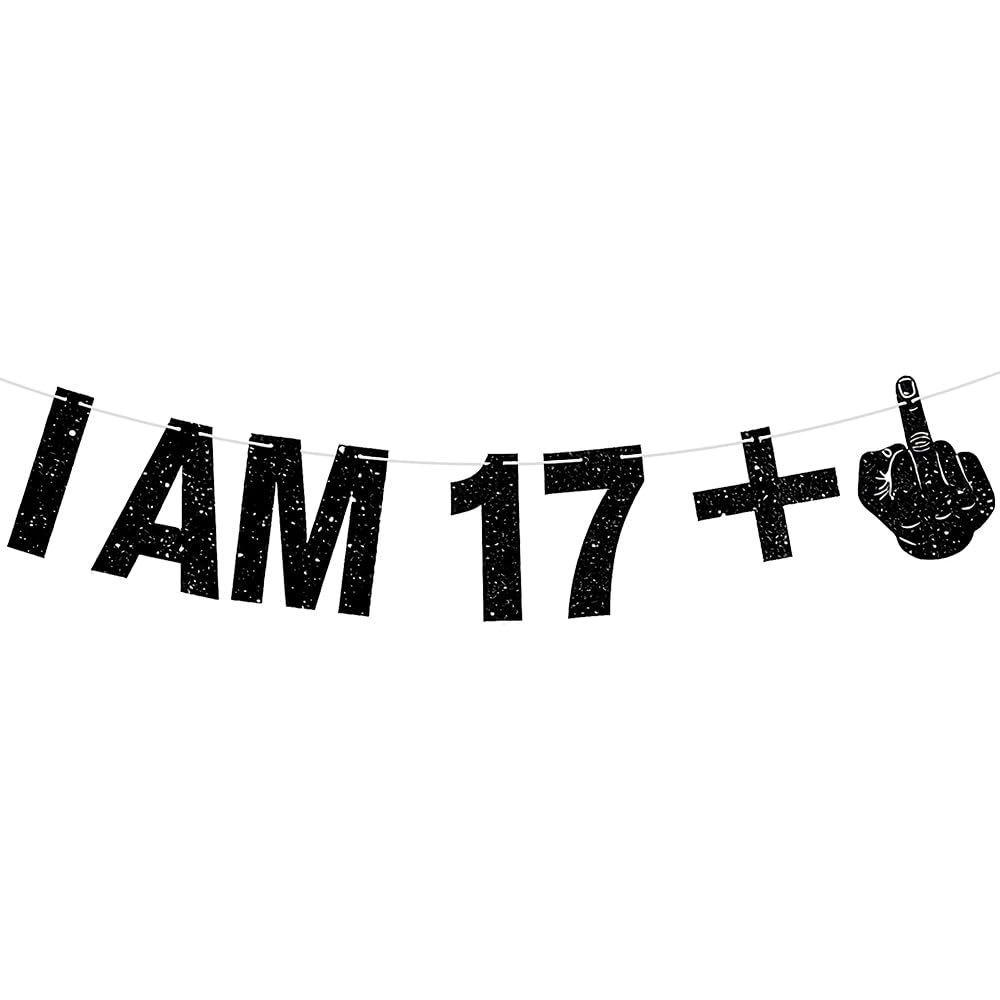 18th Birthday Banner, 18th Birthday Decorations for Boys, 18 Banner, HSC I AM 17+1 Black Glitter Banners, DIY Funny Birthdays Party Decor for Boys Girls Men Women