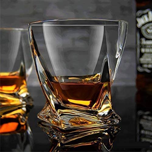 MZP Italian Premium Crystal Cut Whiskey Glasses Set of 6-300 ML Diamond Glass Bar Glass for Drinking Bourbon, Whisky, Scotch, Cocktails,Glass, Crystal Glass (Time Stone /*6, 300 ml) 1