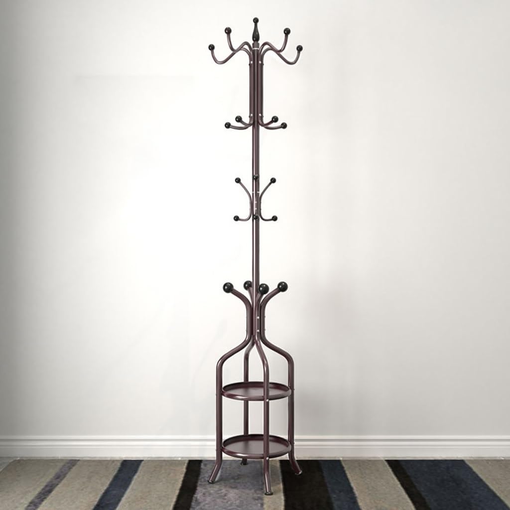 HYLYGFH Metal Coat Rack Stand with Umbrella Holder 12 Hooks Entryway Hall Tree with Shelves Vertile Coat Rack for Clothes Bags Hats Spaceving Organizer