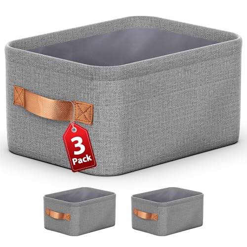 Toolola Large Storage Baskets for Shelves 3 Packs, Fabric Storage Bins for Shelves with Handles...