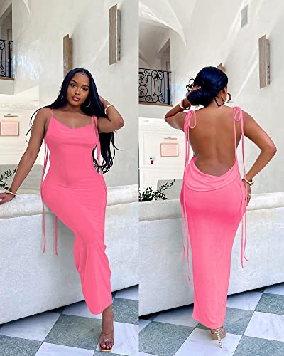 Image of Doweha Women Backless Cowl Neck Cocktail Going Out Dress Halter Slip Long Semi Formal Party 2026 Spring Summer Maxi Dress