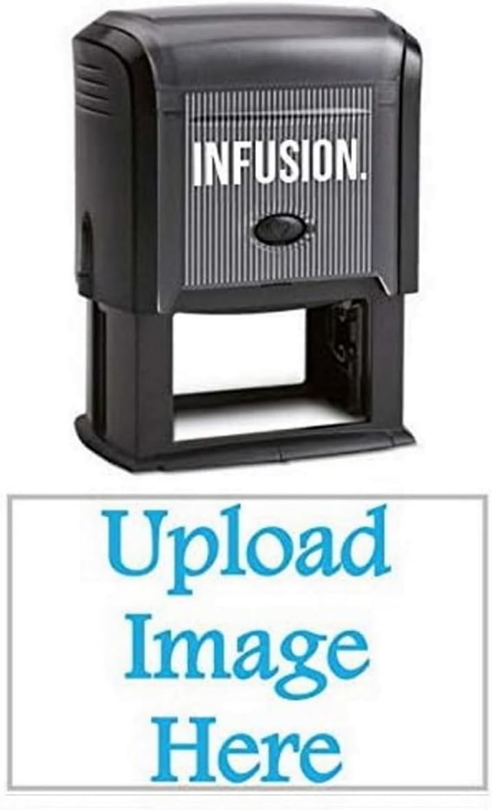 Infusion 1-1/2" x 2-3/8" Custom Logo, Large, Rectangular Self-Inking Logo Stamp, Light Brown