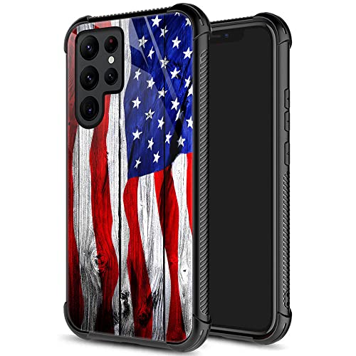 ZHEGAILIAN for Samsung Galaxy S23 Ultra Case, Military-Grade Protection, All-Around Shockproof Corners, Anti-Scratch Phone Case for Samsung Galaxy S23 Ultra - Wood Grain Flag
