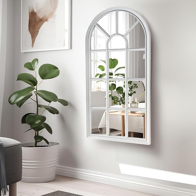 New White Window Style Wall Mirror Simply Stylish Decor Mirror Wall Window Mirror Perfect For Both INDOOR/OUTDOOR Home Decor (69X 34Cm)