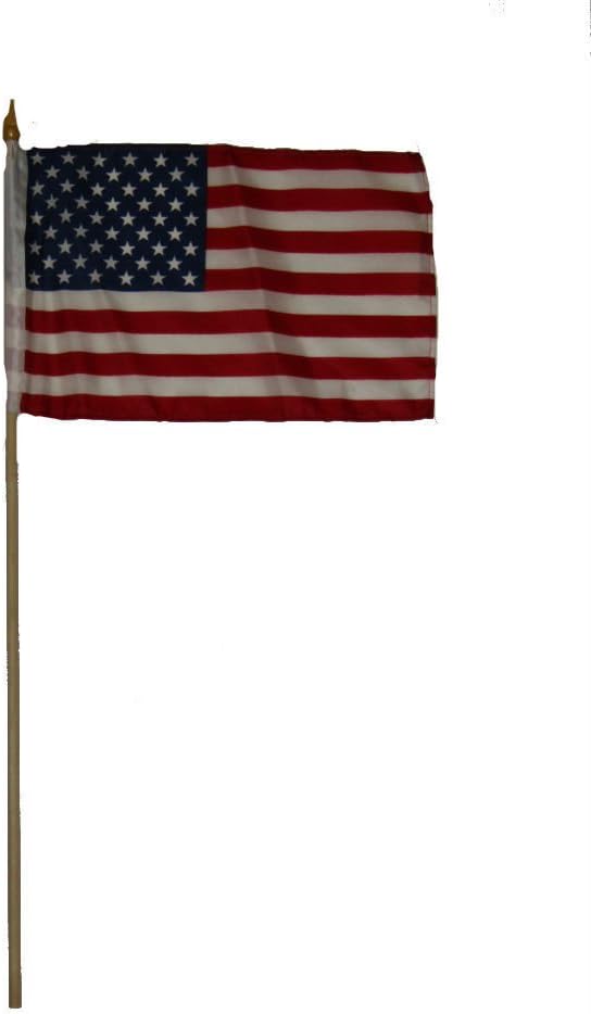 AES 7.5x11 7.5"x11" Wholesale Lot of 6 U.S. USA American Stick Flag Wood Staff Premium Vivid Color and UV Fade Best Garden Outdor Decor Resistant Canvas Header and Polyester Material Flag