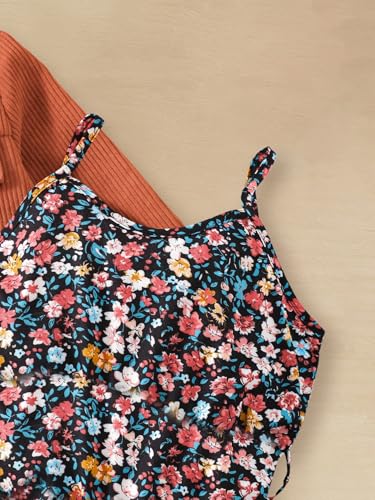 Girls Dress Set 2 Piece Floral Pattern Spaghetti Strap Dress and Long Sleeve Front Button Top Set for Girl 4-7 Years3