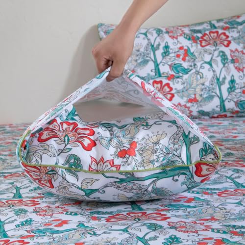 Image of FADFAY Twin XL Sheets Set 4 Piece White Teal Floral College Bedding 100% Egyptian Cotton Dorm Room Bedding, Soft Breathable Dorm Sheets Extra Long with Deep Pocket Luxury Hotel Quality for All Season