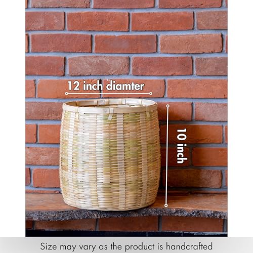 Image of Bamboo Basket - Versatile Indoor & Outdoor Use for Balcony, Terrace, Garden, Bedroom, Living Room, Cane planters for Indoor Plants, Christmas Tree Collar (Large)