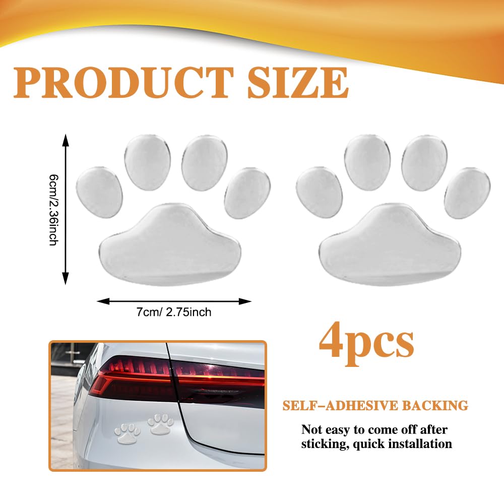 4PCS 3D Dog Paw Print Sticker PVC Car Footprint Sticker Waterproof Cute Dog Paw Print Emblem Decal Universal — view 2
