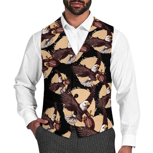 Ea-gles on Football Ball Men's Suit Vests Dress Vest V-Neck Waistcoat Slim Business Formal with Pocket