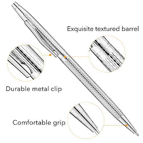 Unibene Slim Metallic Retractable Ballpoint Pens - Carved Silver thumb #1