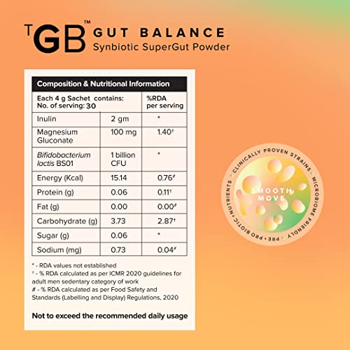 Image of The Good Bug Smooth Move SuperGut Powder|1 Billion CFU of Clinically Proven Strains| Pre + Probiotic + Nutrients|Eases Constipation|Helps Regularise Bowel Movements|30 Days Pack, 30 grams