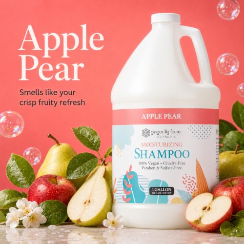 Image of Ginger Lily Farms Botanicals Shampoo, 128oz, Apple Pear | 100% Vegan & Cruelty-Free | Moisturizing Shampoo for All Hair Types | Refill Size
