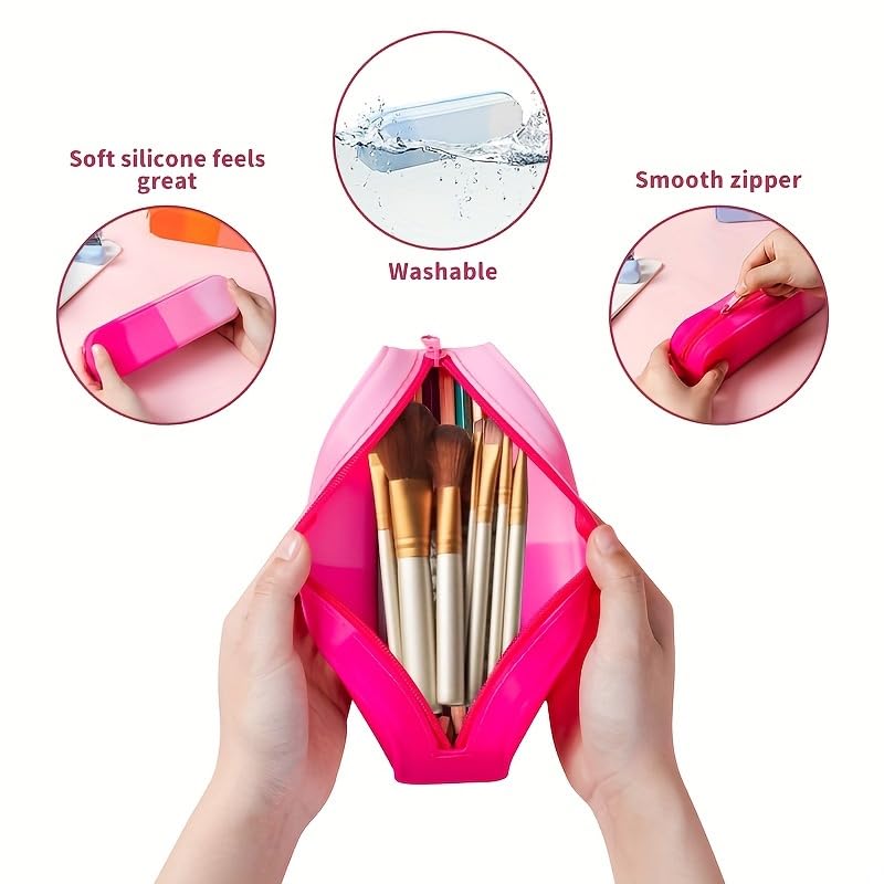 Image of Silicone Pencil Case, Gradient Orange Pencil Pouch, Pencil Case Small, Pencil Pouch Aesthetic, Silicone Pencil Pouch, Pencil Case Aesthetic, Pencil Bag, Pencil Pouch for Women, Makeup Pouch