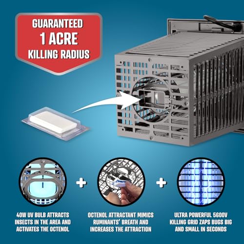 Image of Flowtron Bug Zapper, 1 Acre Outdoor, 40W UV Bulb, 5600V Zap Grid, Grey | Protects yards, patios, and farms - octenol lure attracts and helps eliminate mosquitoes, flies, and gnats - ETL certified