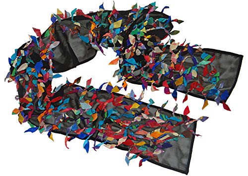 Women's Handmade Oblong Scarf with Brightly Colored Recycled Hand Painted Silk Fabrics