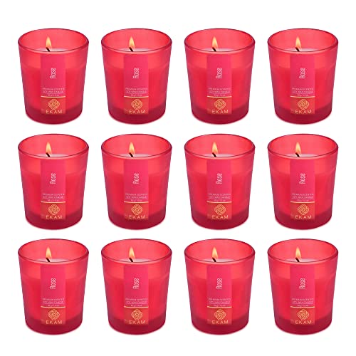 Image of EKAM Rose Votive Soy Wax Scented Candle, 40 Grams, 10 Hours Burn Time| Long Lasting Premium Candles | Ideal for Home Decor | Gifting & Aromatherapy (Pack of 12)