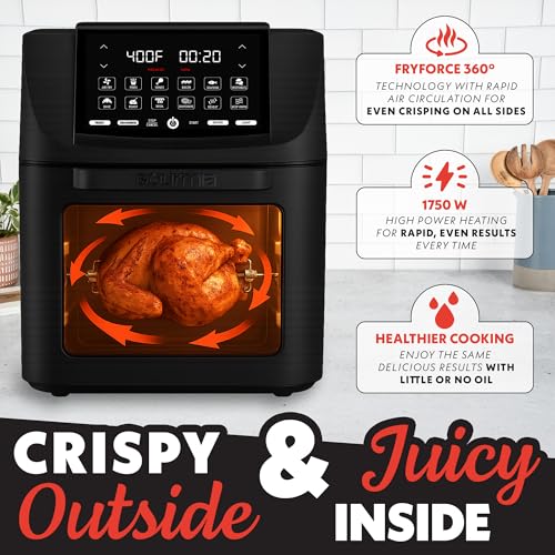 Gourmia Air Fryer - 14 Qt All-in-One Oven with Rotisserie, Digital Display with 12 Presets, Roast, Bake, Broil, Dehydrate, Dishwasher Safe Accessories, Black - Image 5