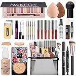 All in One Makeup Kit for Women Full Kit, Travel Makeup Gift Set for Women Teens Girls, Includes Eyeshadow Foundation Primer CC Lipsticks Mascara Brush Sponge Brow Pencil Soap Eyeliner Contour Bag