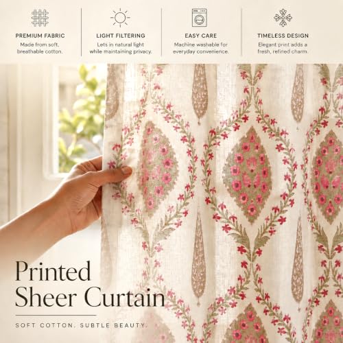 Image of Clasiko Cotton Sheer Curtain Set of 2 | 54x84 Inch /7 Feet | Blush Ivory