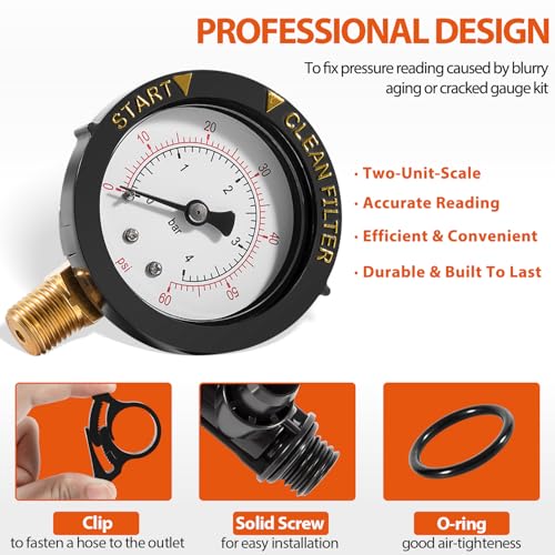 98209800 High Flow Manual Relief Valve/Air Relief Manual Valve Assembly with Pressure Gauge, Replacement for Pool and Spa Filter (98209800+87300400)